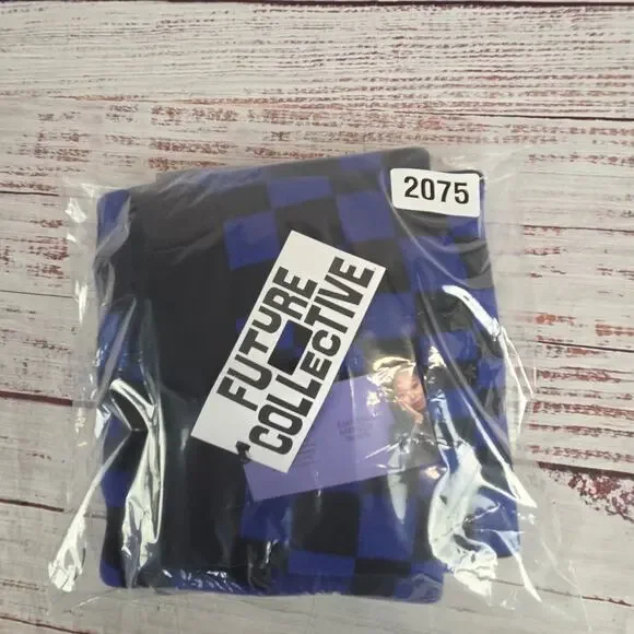 Future Collective Stretch Aline Midi Skirt M Black Blue Check Plaid Party NWT - Picture 12 of 12